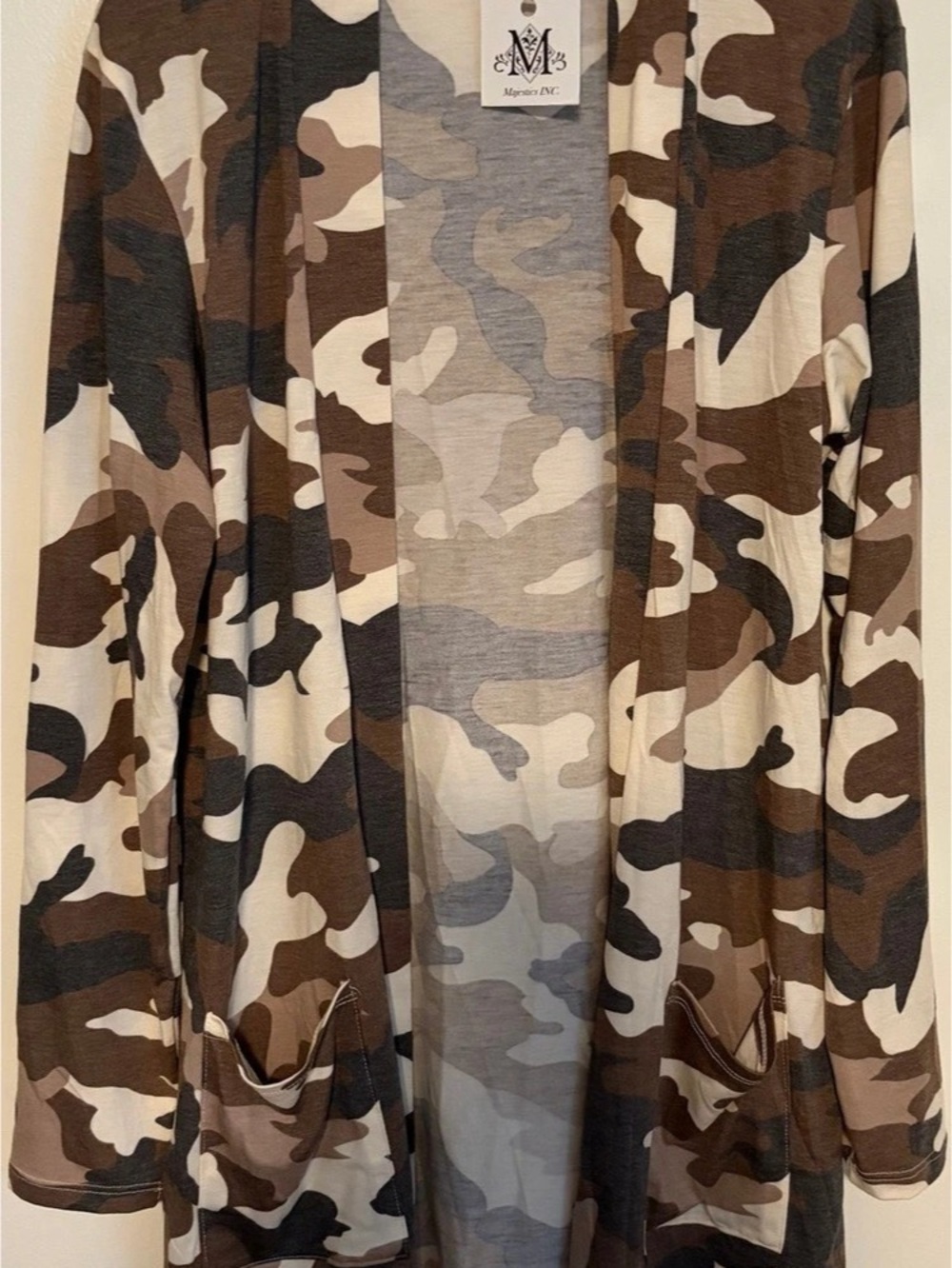 ZENANA Camo Open Front Cardigan NWT